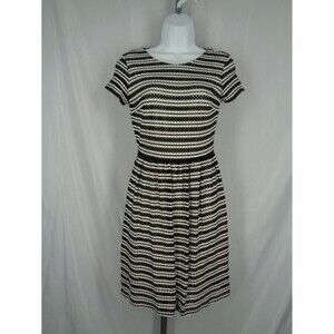 Ann Taylor Stripe Eyelet Dress Size 0 Black White Ivory New